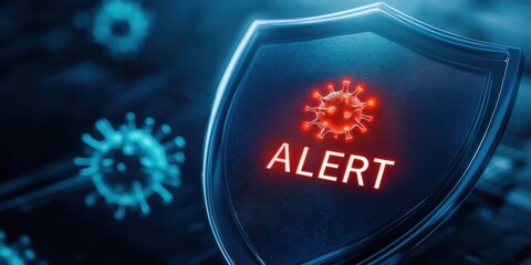 Poster - A digital shield displaying a red 