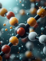 Poster - Captivating close up of a molecular structure showcasing its elegant curves angles and intricate chemical bonds in a vibrant color palette and modernist scientific style