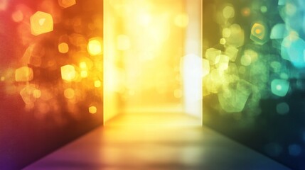 Poster - This digital illustration features a rainbowcolored light design with glowing effects, creating a vivid, bright atmosphere. Its ideal for wallpapers and those who enjoy modern art