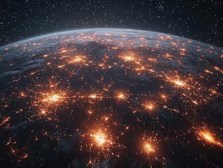 Poster - Global business communications night earth from space image stunning viewpoint international perspective