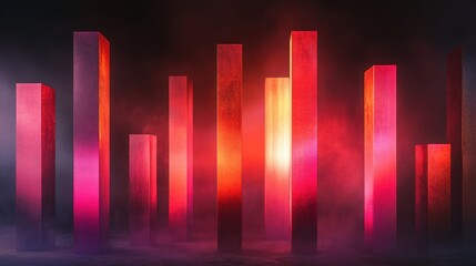 Poster - Bright neon bars in a gradient of pink and red tones stand tall against a dark, moody background.
