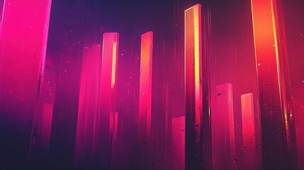 Poster - Bright neon bars in a gradient of pink and red tones stand tall against a dark, moody background.