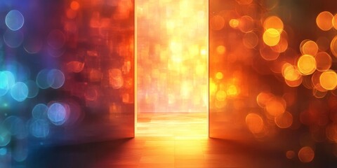 Poster - This vibrant illustration features a majestic, glowing door radiating a rainbow spectrum, creating an extraordinary digital art experience that mesmerizes and enchants all viewers