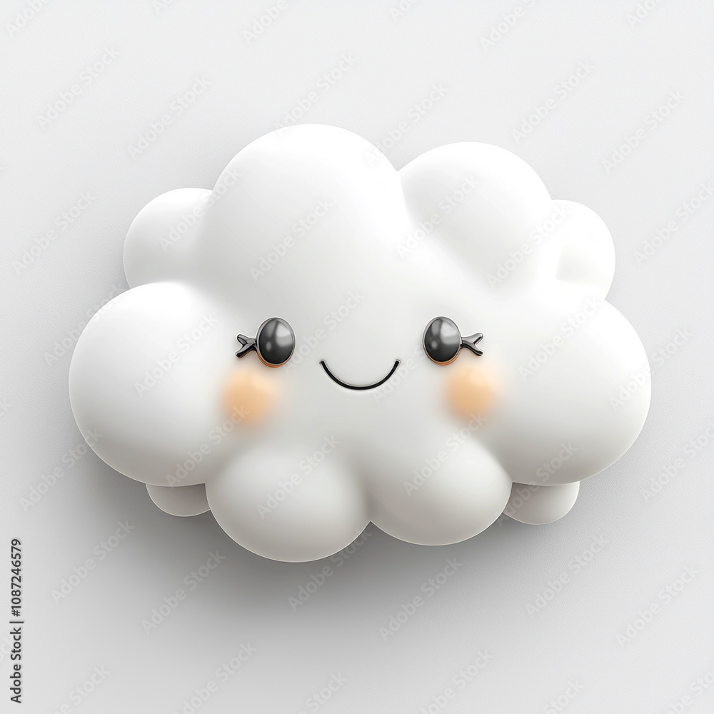 Whimsical Cartoon Cloud Icon in Simple Shapes, Clipart on White ...
