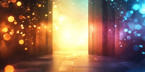 Poster - This stunning illustration features a bright portal with vibrant colors and brilliant light, showcasing a harmonious blend of patterns and textures, ideal for digital art and immersive backgrounds