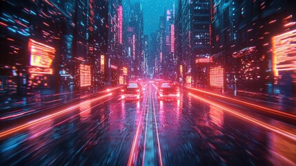 Poster - Exploring radial light speed effect in cyber aesthetics a futuristic urban environment visual art dynamic perspective technology concept