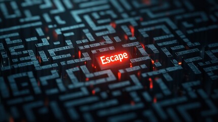 Poster - Digital Maze Representation Featuring a Highlighted 