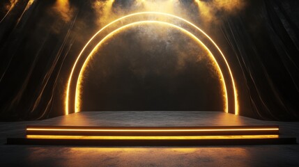 Poster - Luxurious black and gold stage with a glowing golden arc, set for a prestigious awards night backdrop.