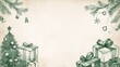 © 69 - Simple yet charming Christmas card with green gifts and a tree sketched on a creamy backdrop for a festive mood.