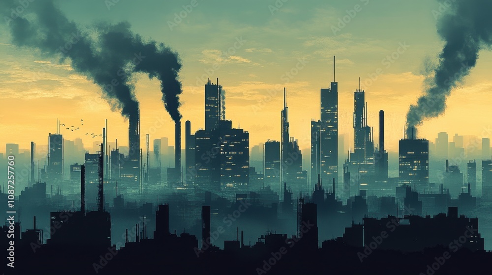 Smoggy urban skyline at dusk, emphasizing the growing concern of air ...