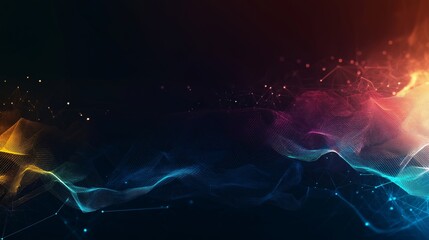 Fototapete - Beautiful abstract tech background on the theme of modern technology development. Bright neon colors and neural lines in space