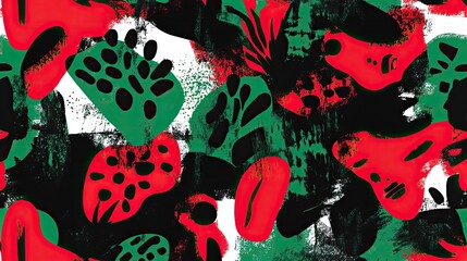 Aufkleber - Eye-catching seamless pattern with abstract green and red forms, creating a balanced and artistic design perfect for textiles or backgrounds