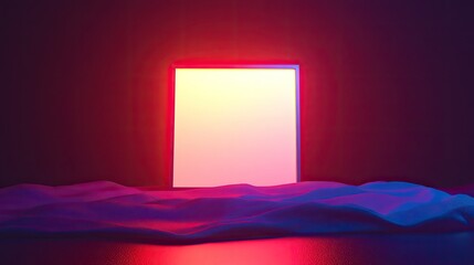 Poster - Modern bedroom setup featuring a mockup frame on a rich red background, accented with subtle lighting