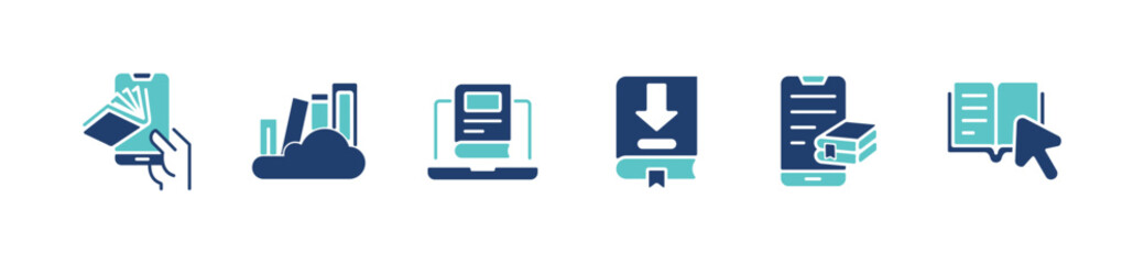 Aufkleber - education online book icon set business digital library media school e-learning read journal literature e-book signs vector illustration