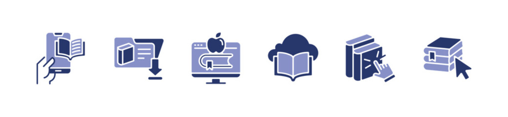 Poster - e-learning book download icon set online education digital library read journal literature signs vector illustration