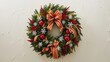 © viya chi - A stunning, crafted  decorative Christmas wreath,centered on a, creamy white background