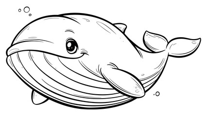 Wall Mural - Minke Whale Cartoon Character Coloring Page for Kids Adorable Illustration Ocean Scene Fun Drawing for Children Playful Marine Animal Art Page