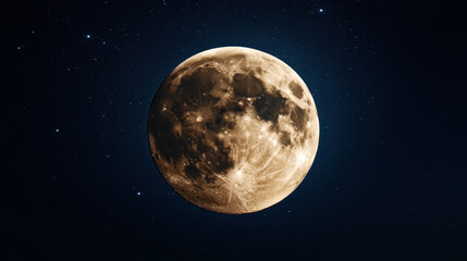 Wall Mural - close-up capture of the full moon with visible craters and surface details against a dark night sky 
