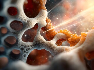 Poster - Captivating Molecular Ecosystem Intricate Lattices Pulsing Energy Beams and Wispy Ethereal Elements in a Cinematic Visionary Digital with a Painterly Style