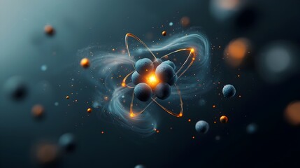 Poster - Captivating Molecular Dance Ethereal swirls of energy and luminous particles in a mesmerizing futuristic display  A digital art visualization of the intricate dance of atoms and subatomic structures