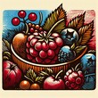 © Maksim - Linocut with Bold Colors Bold linocut style berry illustration w