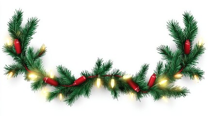 Wall Mural - Festive holiday garland with greenery and lights