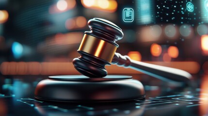 Poster - Futuristic Gavel with Neon Accents and Holographic Elements