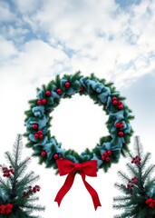 this clipping path shows an isolated christmas wreath with a red ribbon bow on a white background ch