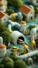 Poster - a 3d rendered futuristic cityscape showcasing a hydrogen based transportation system featuring hydro