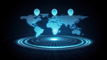 Poster - A digital map with location markers highlighting global connectivity.