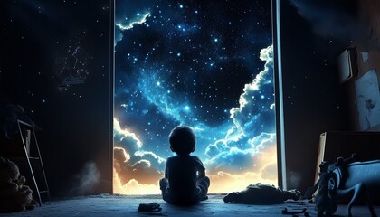 Wall Mural - Discovering the wonders of the night sky through a child's eyes.
