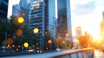 Poster - Modern Cityscape with Holographic Connections