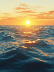 Poster - The sun sets over the horizon, casting warm hues on the gentle waves, creating a tranquil and picturesque coastal view at dusk. Generative AI