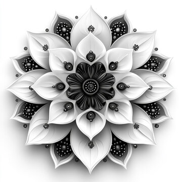 Mandala fractal design element with flower pattern isolated on white background