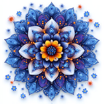 Mandala fractal design element with flower pattern isolated on white background