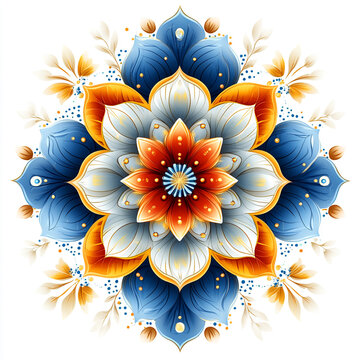 Mandala fractal design element with flower pattern isolated on white background