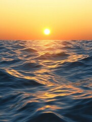 Poster - The sun sets gently over the sea, illuminating the waves with warm golden hues, creating a tranquil atmosphere in the evening. Generative AI