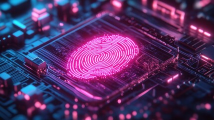 Poster - A digital fingerprint embedded in a circuit board, symbolizing security and technology.