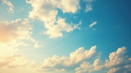 Poster - A stunning view of a bright blue sky dotted with fluffy white clouds, illuminated by the warm sunlight in the afternoon. Generative AI