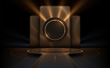 Wall Mural - black and gold podium with light effects