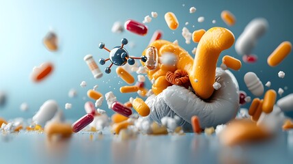 Poster - visually striking 3d rendered depicting the insulin molecule dynamically interacting with other mole