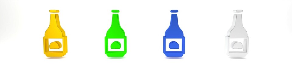 Sticker - Colorful Beer bottle icon isolated on white background. Minimalism concept. 3D render illustration