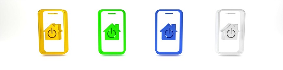 Poster - colorful mobile phone with smart home icon isolated on white background. remote control. minimalism 