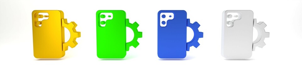 Poster - Colorful Phone repair service icon isolated on white background. Adjusting, service, setting, maintenance, repair, fixing. Minimalism concept. 3D render illustration