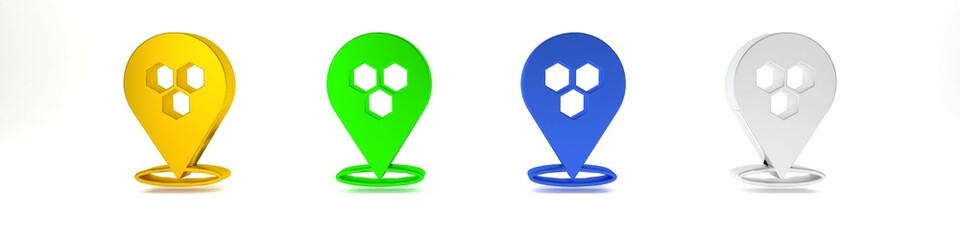Poster - colorful honeycomb bee location map pin pointer icon isolated on white background. farm animal map p