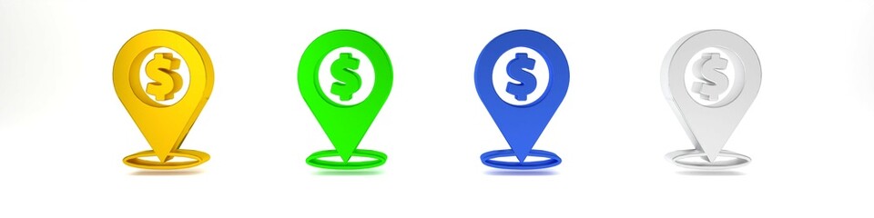 Poster - colorful cash location pin icon isolated on white background. pointer and dollar symbol. money locat