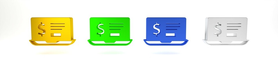 Poster - colorful laptop with dollar icon isolated on white background. sending money around the world, money