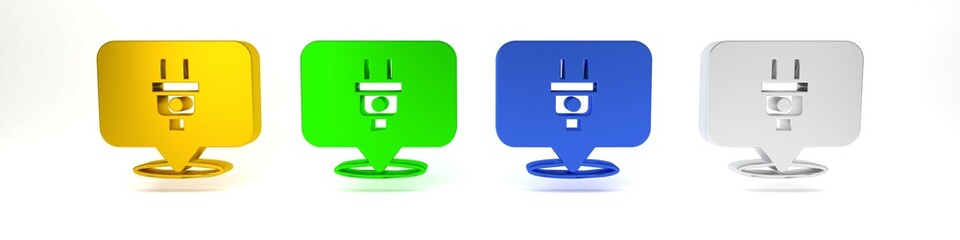 Wall Mural - Colorful Electric plug icon isolated on white background. Concept of connection and disconnection of the electricity. Minimalism concept. 3D render illustration