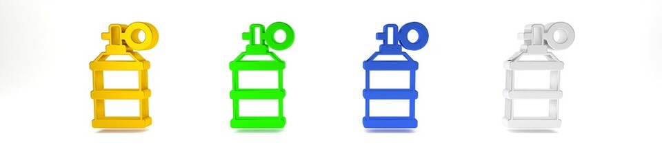 Poster - Colorful Hand smoke grenade icon isolated on white background. Bomb explosion. Minimalism concept. 3D render illustration