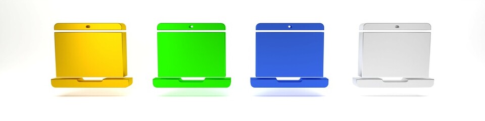 Poster - colorful laptop icon isolated on white background. computer notebook with empty screen sign. minimal